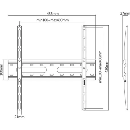 Manhattan TV állvány - Fali fix ultravékony TV állvány Fekete (max.VESA:400x400)(32"-55"-ig) 45kg teherbírás