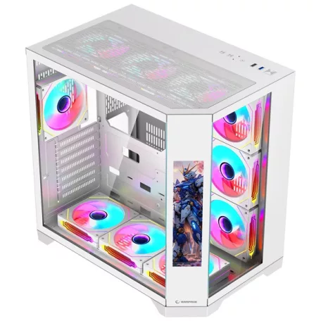 Rampage Számítógépház - NOVA (fehér; üveg; ATX; 9,17" TFT kijelző, 7x120mm RGB, 1xUSB3.0 + 1xUSB2.0)