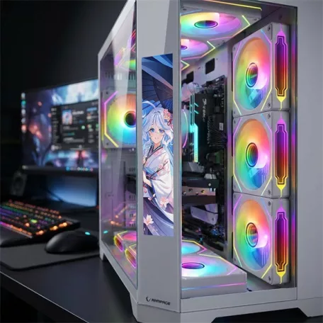 Rampage Számítógépház - NOVA (fehér; üveg; ATX; 9,17" TFT kijelző, 7x120mm RGB, 1xUSB3.0 + 1xUSB2.0)