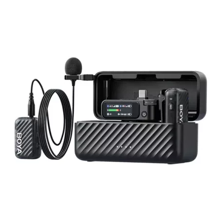BOYA Mikrofon - BOYAMIC 2-01 (Vezeték nélküli, zajszűrés, fekete, USB-C, 3,5mm, 2 db csíptetős mikrofon)