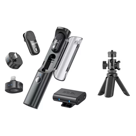 BOYA Mikrofon - Magic-01 (Vezeték nélküli, fekete, 2TX+3RX, Lightning, USB-C, 3,5mm, állvány)