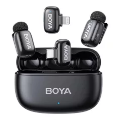   BOYA Mikrofon - mini 2-01 (Vezeték nélküli, AI zajszűrő, fekete, 2TX+2RX, Lightning, USB-C)