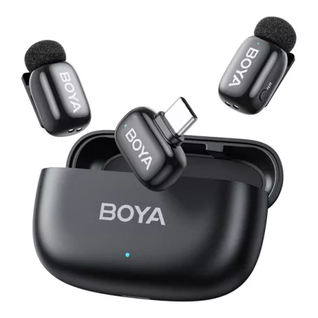 BOYA Mikrofon - mini 2-02 (Vezeték nélküli, AI zajszűrő, fekete, 2TX+1RX, USB-C)
