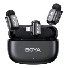   BOYA Mikrofon - mini 2-03 (Vezeték nélküli, AI zajszűrő, fekete, 2TX+1RX, Lightning)