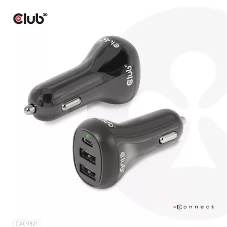 Club 3D Autós Töltő - CAC-1921 (36W, 2x USB-A, 1x USB-C, 12-24V, QC3.0)