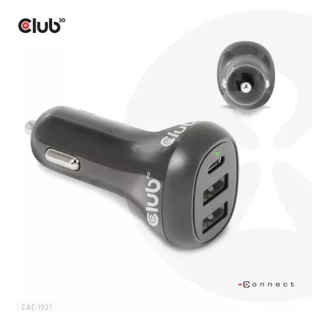 Club 3D Autós Töltő - CAC-1921 (36W, 2x USB-A, 1x USB-C, 12-24V, QC3.0)