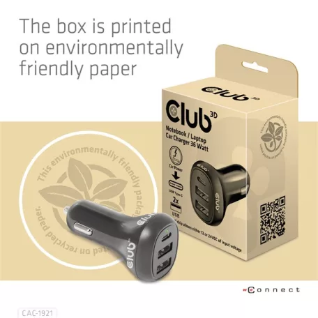 Club 3D Autós Töltő - CAC-1921 (36W, 2x USB-A, 1x USB-C, 12-24V, QC3.0)