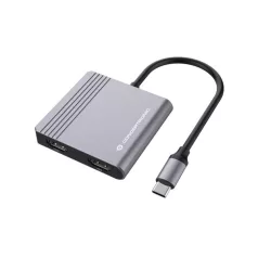   Conceptronic Notebook Dokkoló - DONN13G (USB-C to 2xHDMI+USB-C PD:100W+USB-A, ezüst)