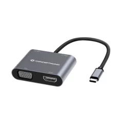   Conceptronic Notebook Dokkoló - DONN16G (USB-C to HDMI+VGA+USB-A PD:100W, ezüst)