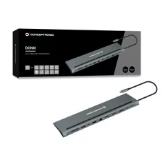   Conceptronic Notebook Dokkoló - DONN17G (USB-C to HDMI/DP/USB-C PD/USB-C data/USB 3.0/USB 2.0/SD/TF/GbE/AUX)