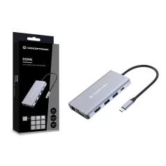   Conceptronic Notebook Dokkoló - DONN20G (USB-C to HDMI/VGA/USB-C PD/USB 3.0/SD/TF/GbE/AUX)