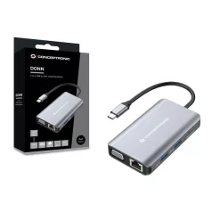   Conceptronic Notebook Dokkoló - DONN21G (USB-C to HDMI/VGA/USB-C PD/USB 3.0/GbE)