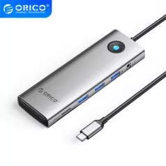   Orico Notebook Dokkoló - PW11-10P-GY (Bemenet: USB-C, Kimenet: HDMI/VGA/USB-A+C/PD100W/RJ45/Kártyaolvasó/3.5mm Jack)