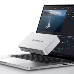   Orico Notebook Dokkoló - TB4-SV (Bemenet: Thunderbolt, Kimenet: HDMI/DP/3,5mm Jack/RJ45/USB-A+C/PD85W, sötétszürke)