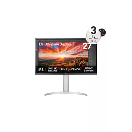 LG Monitor 27" - 27UP850K-W (IPS; 16:9; 4K 3840x2160; 5ms; 400cd; HDMIx2; DP; USB-C; HDR; Speaker, Pivot)