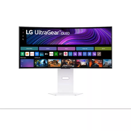LG Monitor 34" - 34GX90SA-W (OLED; Ívelt, 21:9; 3440x1440; <1ms; 275cd; 240Hz, HDMIx2, BT, DP; USB; HDR; Áll.mag. Spkr)