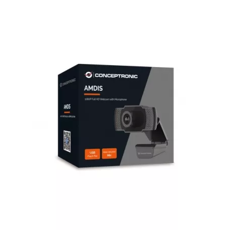 Conceptronic Webkamera - AMDIS01B (1920x1080 képpont, 2 Megapixel, 30 FPS, USB 2.0, univerzális csipesz, mikrofon)