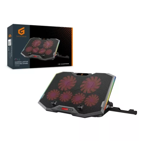 Conceptronic Notebook Hűtőpad 17"-ig - THYIA01B (USB, 6x12,5cm, LCD kijelző, állítható magasság, csúszásmentes, fekete)