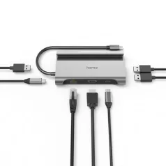   Hama USB HUB - 200143 (USB-C 7in1, 3xUSB 3.1, 2xUSB-C, 1xHDMI, 1xLAN, 100W PD, szürke)