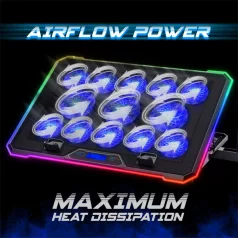   Spirit of Gamer Notebook Hűtőpad 17"-ig - AIRBLADE 1300 RGB (25,8dB; max. 169 m3/h; 10x6cm+3x8cm, RGB LED, 2xUSB2.0)