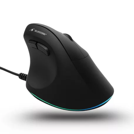 Bluestork Egér - M-W-ERGO-LUMI (Ergonomic, 3600 DPI, 6 gomb, optikai, RGB, fekete)
