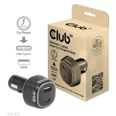   Club 3D Autós Töltő - CAC-1922 (63W, USB-A, USB-C, 12-24V, QC3.0)