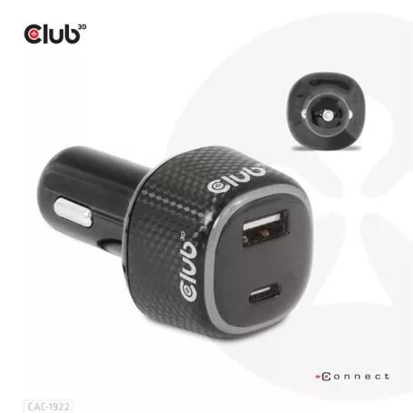 Club 3D Autós Töltő - CAC-1922 (63W, USB-A, USB-C, 12-24V, QC3.0)