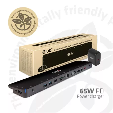 Club 3D Notebook Dokkoló - CSV-1564W65 (65W, 3.2 USB-C to 2xUSB-C, 5x USB-A,HDMI, PD, VGA, RJ45, SD, Micro SD, 3,5 Jack)