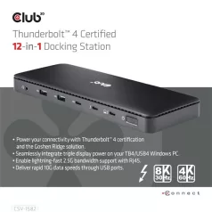   Club 3D Notebook Dokkoló - CSV-1582 (140W, Thunderbolt 4, DP, 2xHDMI, USB-C, 4xUSB-A, SD, TF, RJ45, 3,5 Jack, DC)