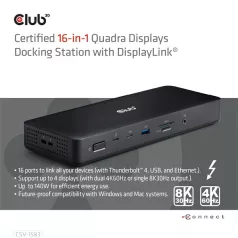   Club 3D Notebook Dokkoló - CSV-1583 (140W, 2xThunderbolt 4, 3xDP, 2xHDMI, USB-C, 3xUSB-A, SD, TF, RJ45, 3,5 Jack, DC)