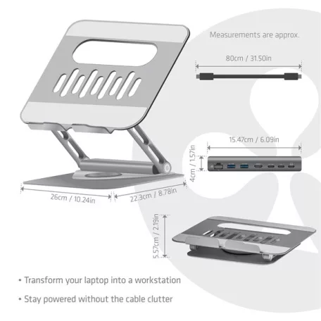 Club 3D Notebook Állvány - CSV-2554 (100W, 4K60Hz HDMI, 3x USB-C, RJ-45, 2x USB-A)