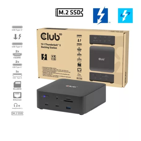 Club 3D Notebook Dokkoló - CSV-2562 (180W,Thunderbolt 5 to 2xHDMI, 2xUSB-C, 10Gbps, 2xUSB-A 5Gbps, 1x 10Gbps, 2.5G, M.2)