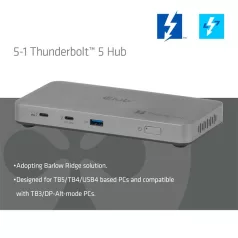   Club 3D Notebook Dokkoló - CSV-2563 (180W,Thunderbolt 5 to 3xUSB-C, USB-A, 1x 8K60Hz, 3x 5K60Hz)