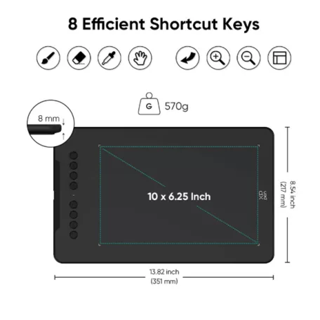 XP-PEN Grafikus tábla - Deco 01V3 (10"x6,25", 5080 LPI, PS 16k, 200 RPS, 8 gomb, USB)