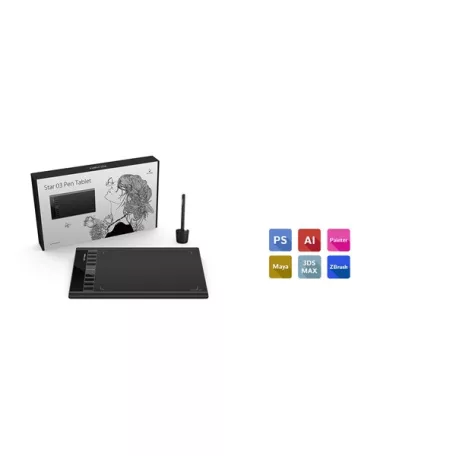 XP-PEN Grafikus tábla - Star 03 V2 (10"x6", 5080 LPI, PS 8192, 266 RPS, 8 gomb, USB)