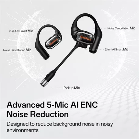 ONEODIO Sport Fejhallgató - OpenRock LINK 20 Black (premium, légvezetés, BT 6.0, fekete)