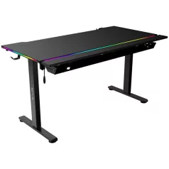   The G-Lab Gamer Asztal - K DESK PLATINIUM (140x75cm, fém, pohár, fejhallgatótartó, fekete, motoros magasság áll., RGB)