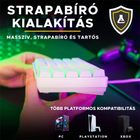 The G-Lab Gamer Billentyűzet - KEYZ HYDROGEN W/HU (RGB LED, TKL, USB, fehér, magyar)