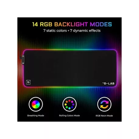 The G-Lab Egérpad - PAD RUBIDIUM (800x300x3mm; fekete, extra USB, vízálló, RGB LED)