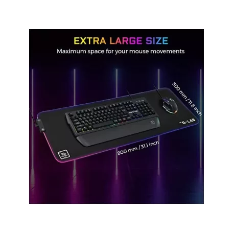 The G-Lab Egérpad - PAD RUBIDIUM (800x300x3mm; fekete, extra USB, vízálló, RGB LED)