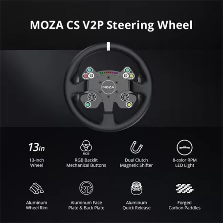 Moza Racing kiegészítő - CS V2P Kormánykerék (Dual Clutch, RGB, 13 inch)
