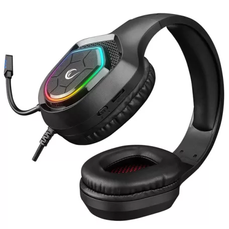 Rampage Fejhallgató - RM-K90 VECTOR (mikrofon, USB, 3,5 Jack, hangerőszabályzó, nagy-párnás, fekete)