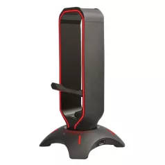   Rampage Fejhallgató állvány - RM-H66 GUARD (fekete, műanyag, USB HUB, Egérkábel tartó, RGB)