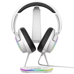   Rampage Fejhallgató állvány - TOWER T14 (fehér, műanyag, USB HUB, RGB)