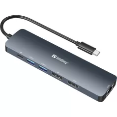   Sandberg Notebook Dokkoló - USB-C 8K Display Dock (Bemenet: USB-C; Kimenet: HDMI+DP+2xUSB-A3.0+USB-C+RJ45; 8K/30Hz)