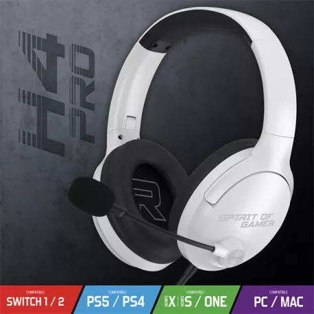 Spirit of Gamer Fejhallgató - PRO-H4 White (MultiPlatform, mikrofon, 3.5mm jack, hangerőszabályzó, fehér)