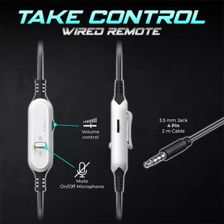 Spirit of Gamer Fejhallgató - PRO-H4 White (MultiPlatform, mikrofon, 3.5mm jack, hangerőszabályzó, fehér)