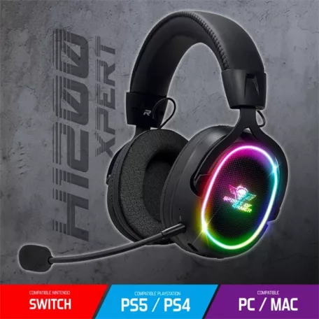 Spirit of Gamer Wireless Fejhallgató - MIC-XH1200 (MultiPlatform,7.1,mikrofon, hangerőszabályzó, nagy-párnás, fekete)
