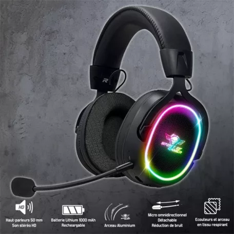 Spirit of Gamer Wireless Fejhallgató - MIC-XH1200 (MultiPlatform,7.1,mikrofon, hangerőszabályzó, nagy-párnás, fekete)
