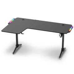   Spirit of Gamer Gamer Asztal - Headquarter 600 L (MDF lap, fém lábak, fekete, RGB LED háttérvilágítás, 160 x 60 x 75cm)